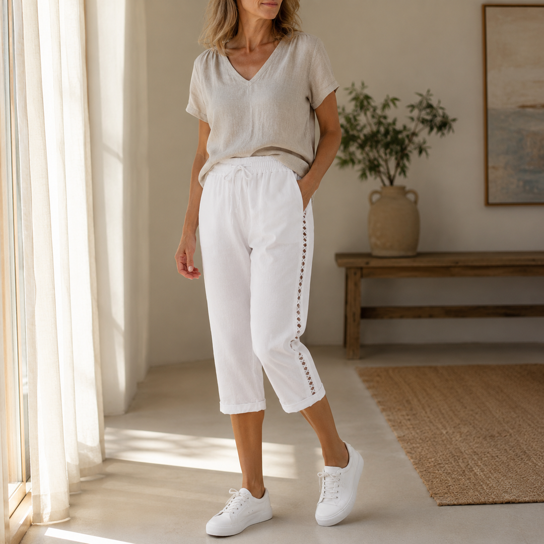 LUNAVA | LACE-SIDE CAPRI PANTS FOR WOMEN