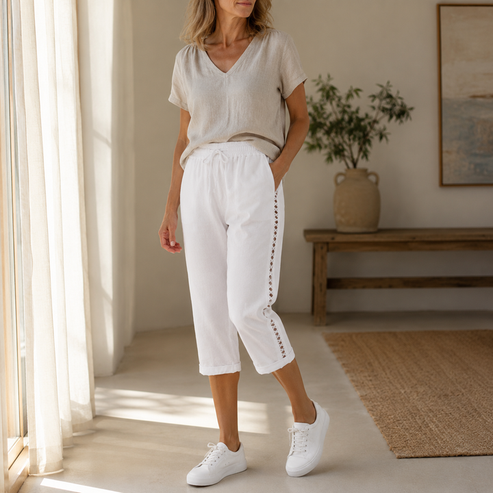LUNAVA | LACE-SIDE CAPRI PANTS FOR WOMEN