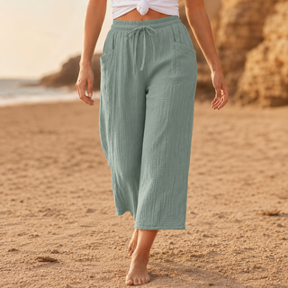 LINELLE | CRINKLE WIDE-LEG CROPPED PANTS FOR WOMEN