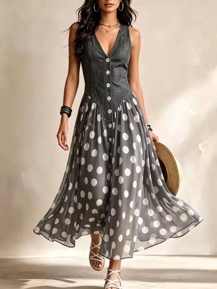 MARY | MIDI CHIFFON POLKA-DOT DRESS FOR WOMEN