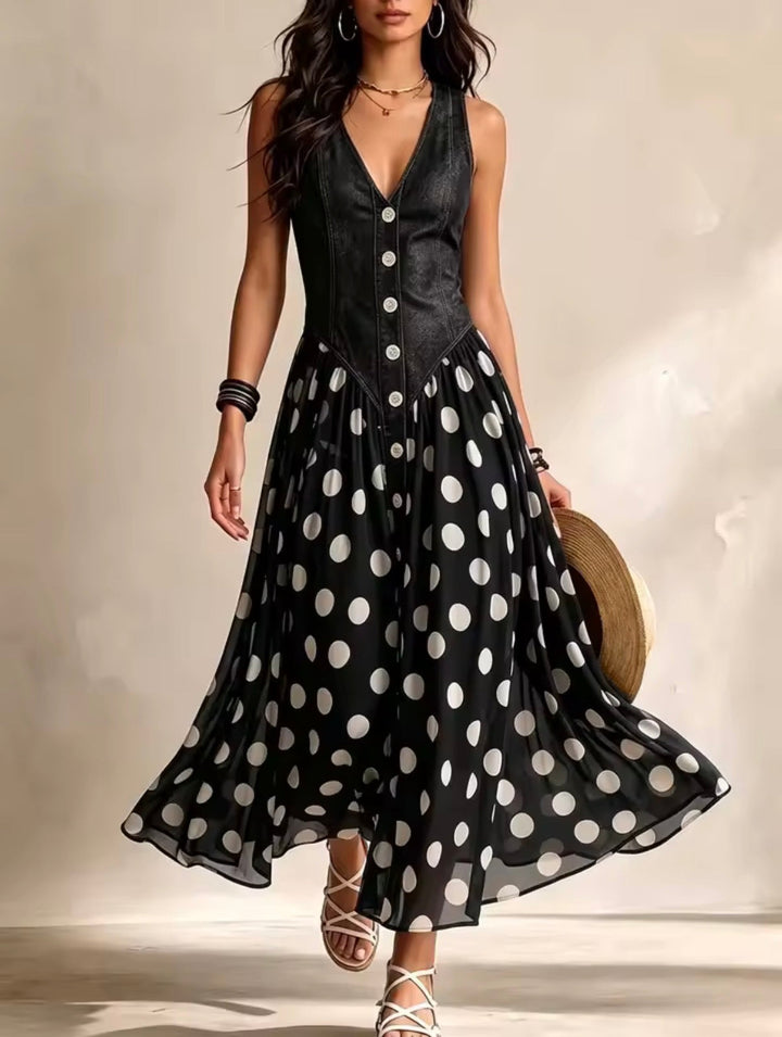 MARY | MIDI CHIFFON POLKA-DOT DRESS FOR WOMEN