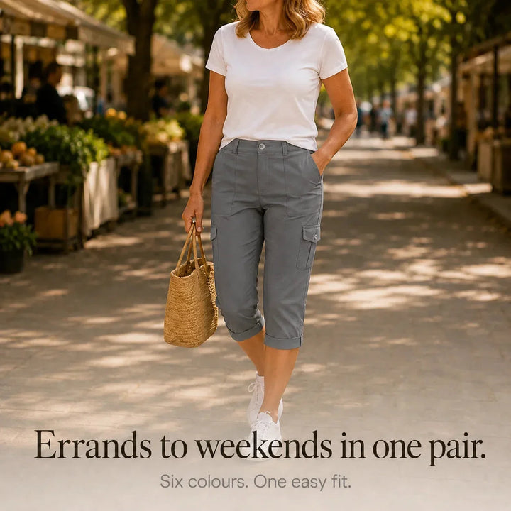 CALIVA | CROPPED CARGO CAPRI PANTS FOR WOMEN
