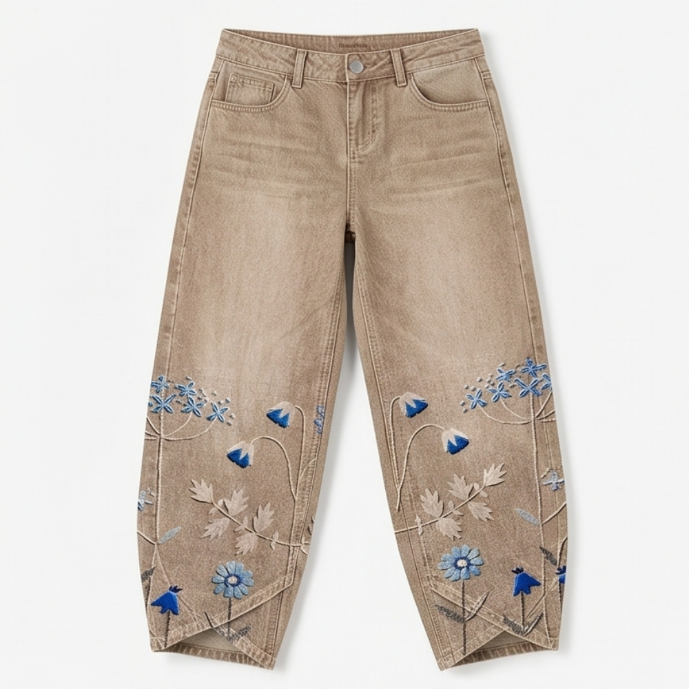 BLOOMARA | EMBROIDERED WIDE-LEG TULIP JEANS FOR WOMEN