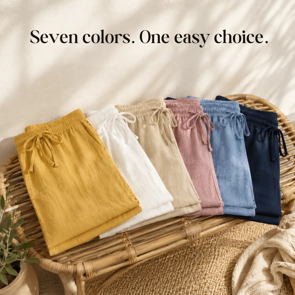 LORAVIE | EYELET TRIM COTTON-LINEN-LIKE PANTS FOR WOMEN