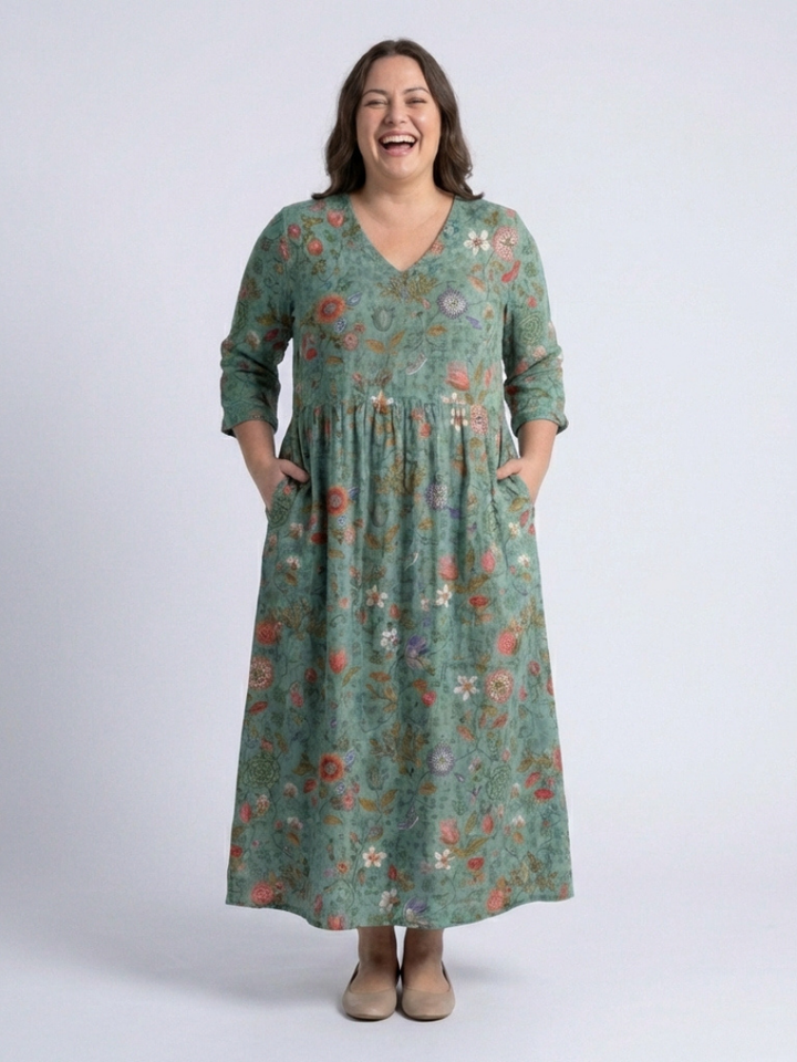 MARINA | FLORAL NECK SLEEVE DRESS FOR WOMEN