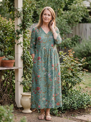 MARINA | FLORAL NECK SLEEVE DRESS FOR WOMEN