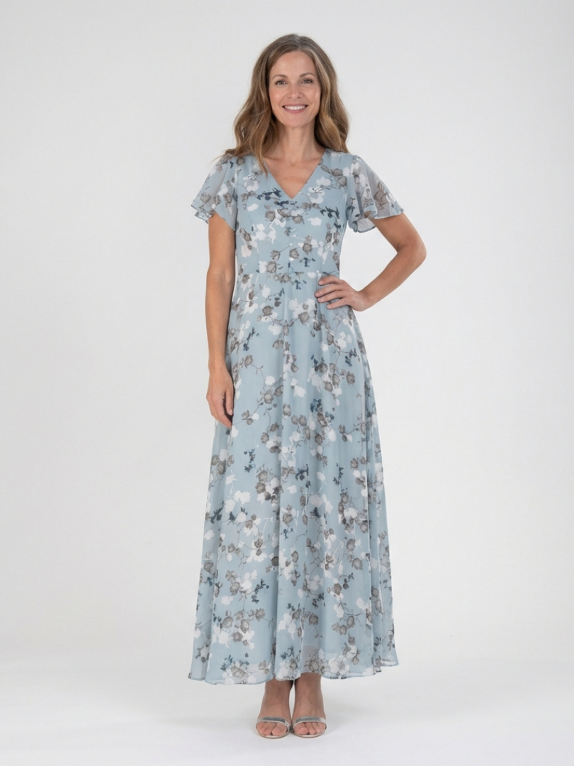 ISMERIA | FLORAL CHIFFON MAXI DRESS FOR WOMEN