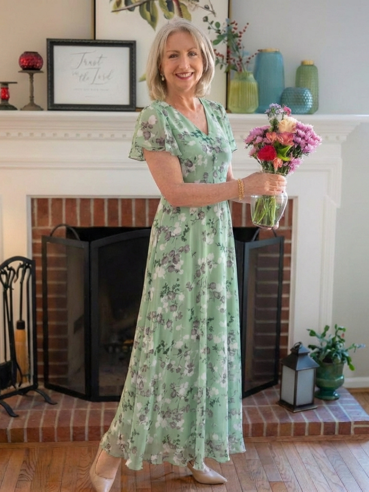 ISMERIA | FLORAL CHIFFON MAXI DRESS FOR WOMEN