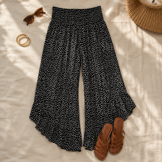 VELURA | SMOCKED HIGH-WAIST WIDE-LEG PANTS FOR WOMEN
