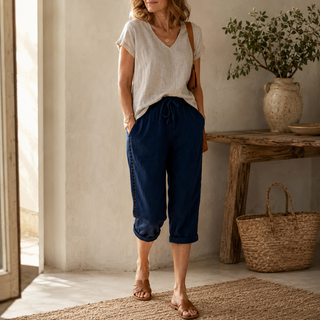 LUNAVA | LACE-SIDE CAPRI PANTS FOR WOMEN