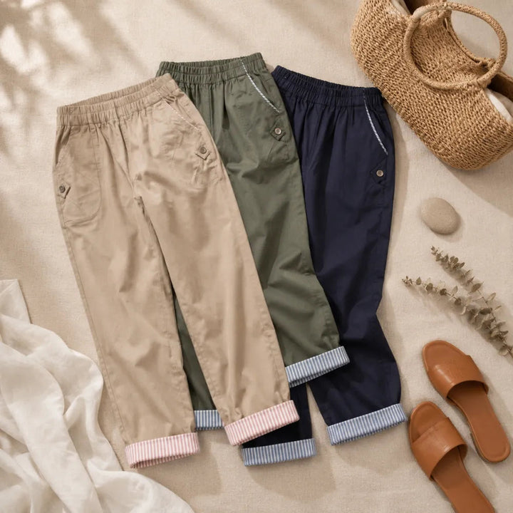 WEARBELLA | STRIPED CUFF CROPPED TROUSERS FOR WOMEN