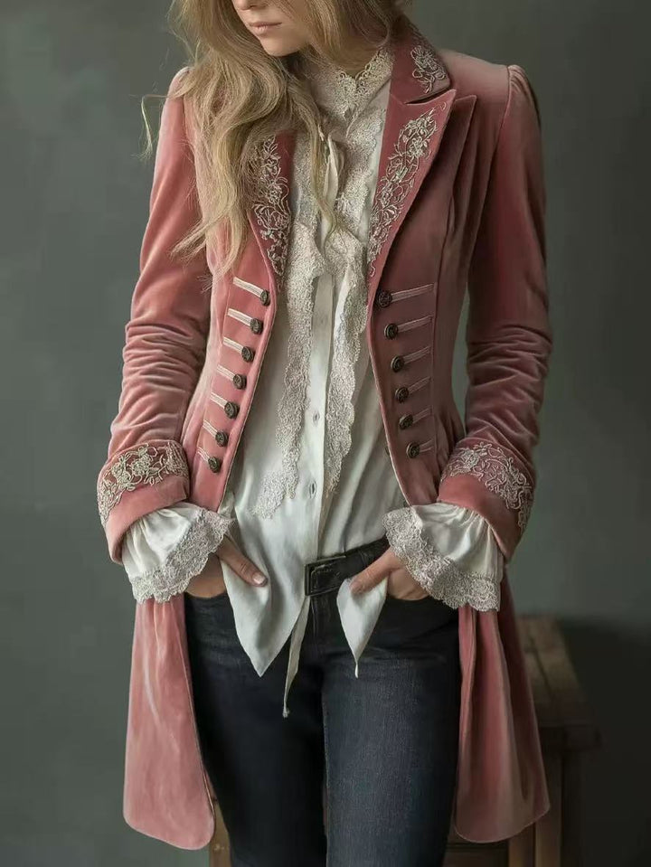 VELVET | EMBROIDERED LONGLINE COAT FOR WOMEN