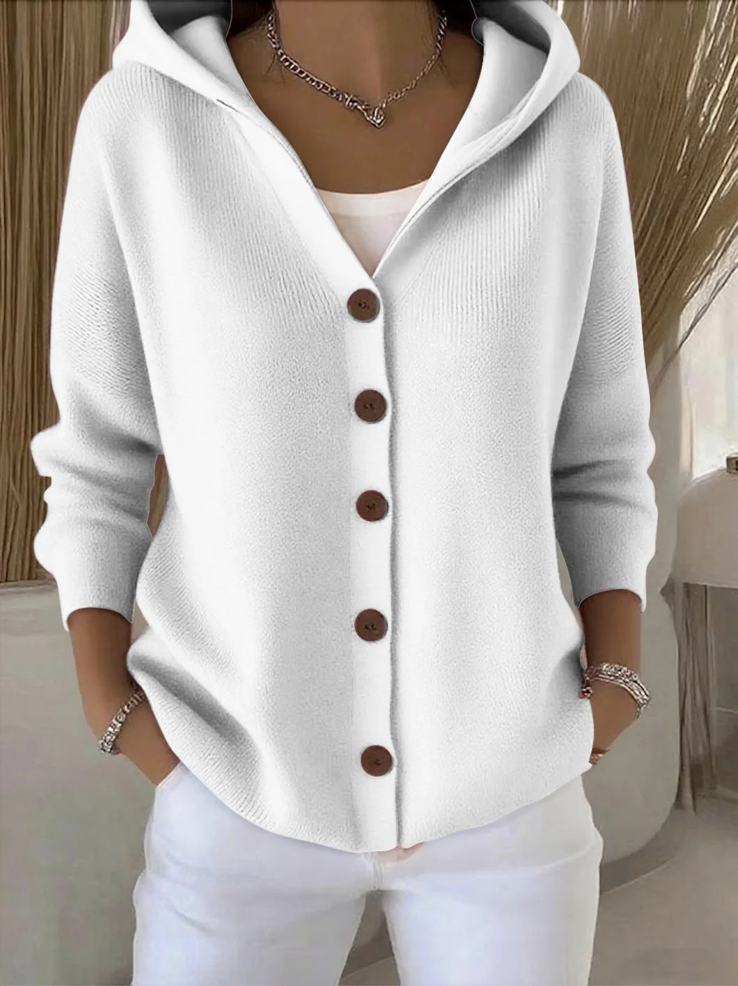 HELENA | HOODED BUTTON-UP KNIT CARDIGAN FOR WOMEN