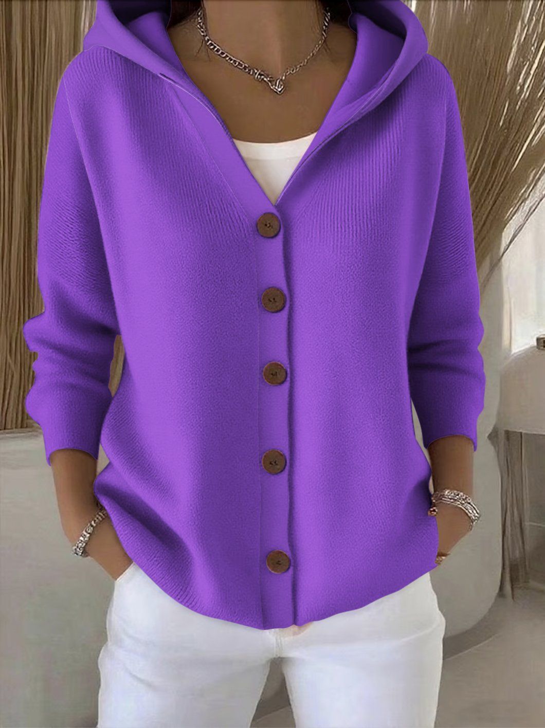 HELENA | HOODED BUTTON-UP KNIT CARDIGAN FOR WOMEN