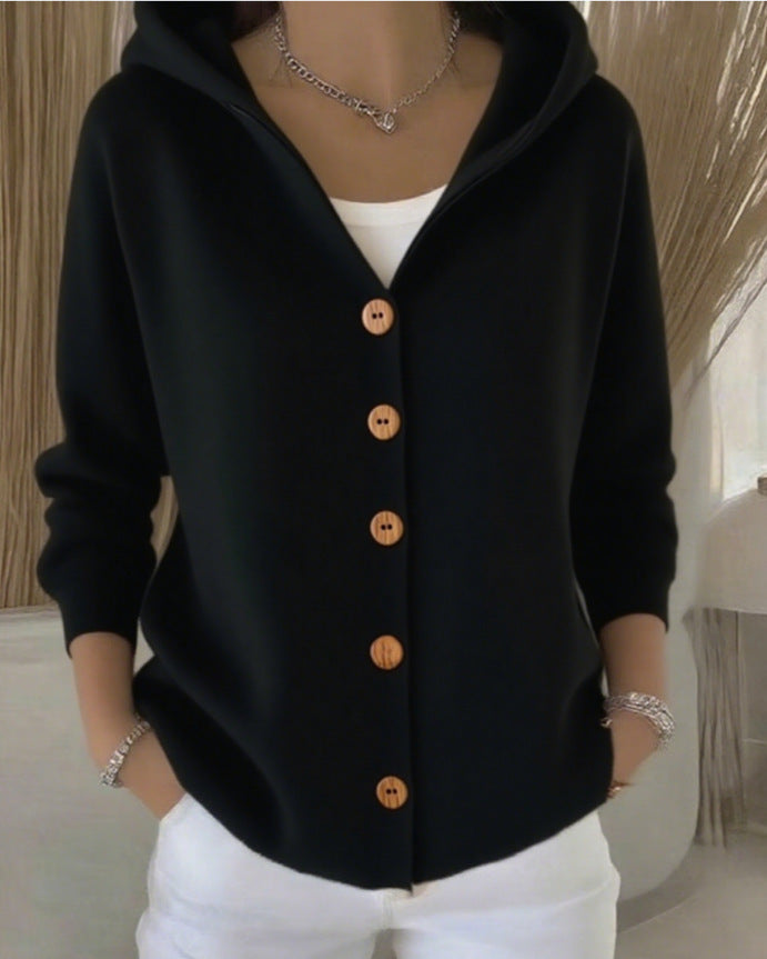 HELENA | HOODED BUTTON-UP KNIT CARDIGAN FOR WOMEN