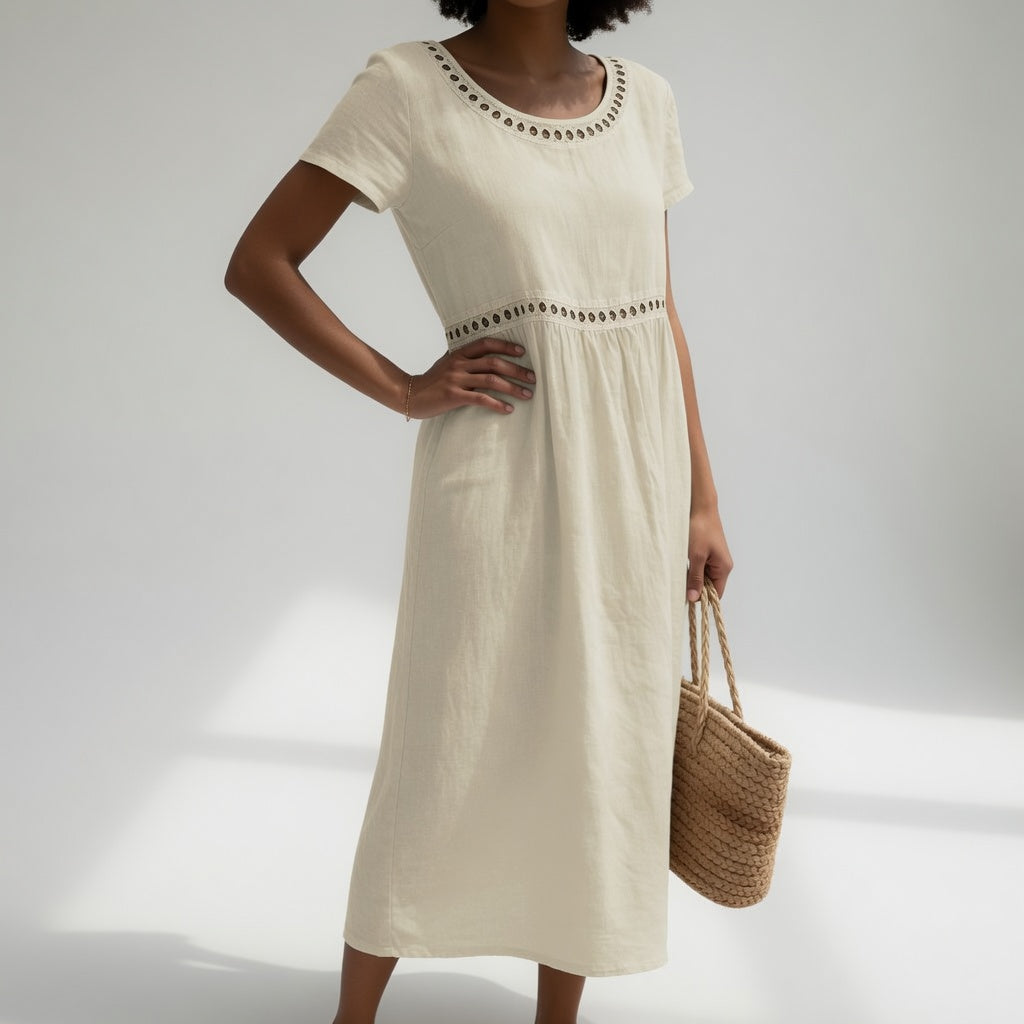 LIVIA | EMBROIDERED DETAIL MIDI DRESS FOR WOMEN