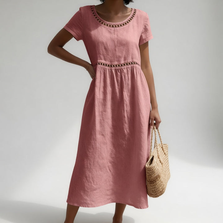 LIVIA | EMBROIDERED DETAIL MIDI DRESS FOR WOMEN