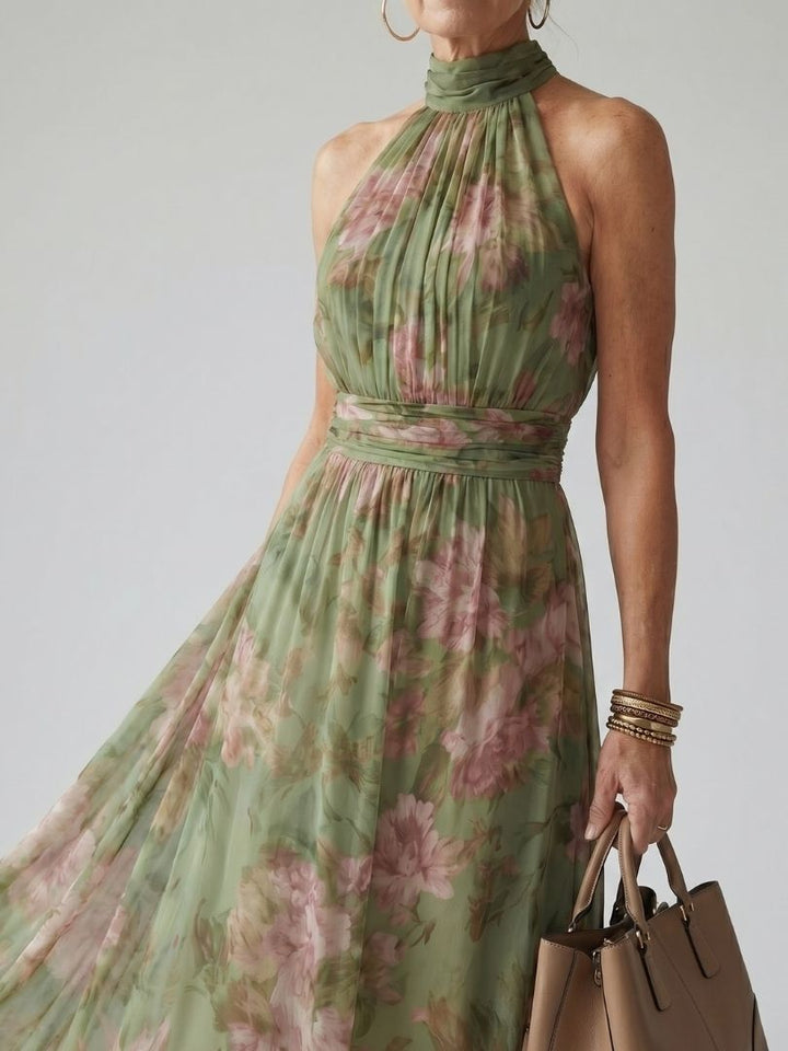 QUILLA | HALTER FLORAL MIDI DRESS FOR WOMEN