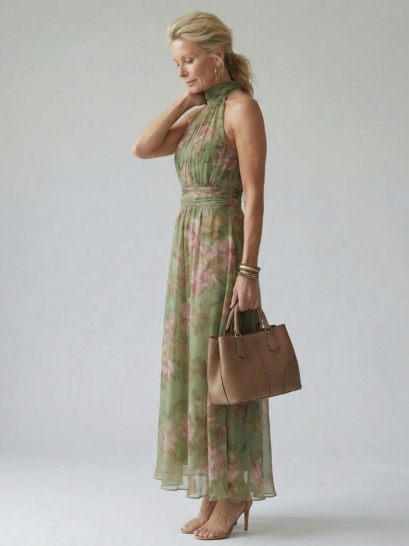 QUILLA | HALTER FLORAL MIDI DRESS FOR WOMEN