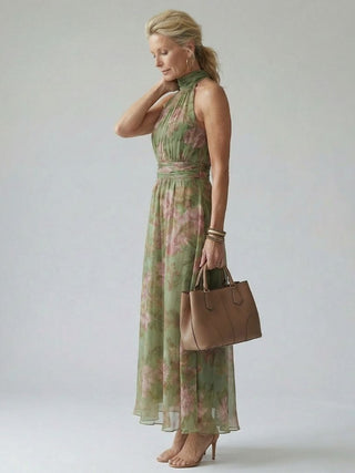 QUILLA | HALTER FLORAL MIDI DRESS FOR WOMEN