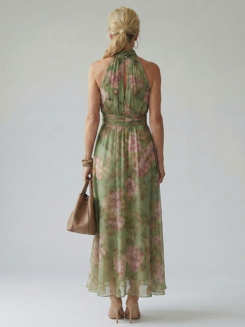 QUILLA | HALTER FLORAL MIDI DRESS FOR WOMEN