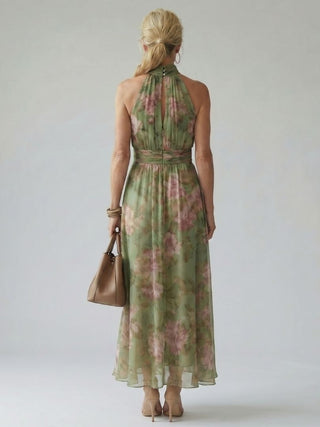 QUILLA | HALTER FLORAL MIDI DRESS FOR WOMEN
