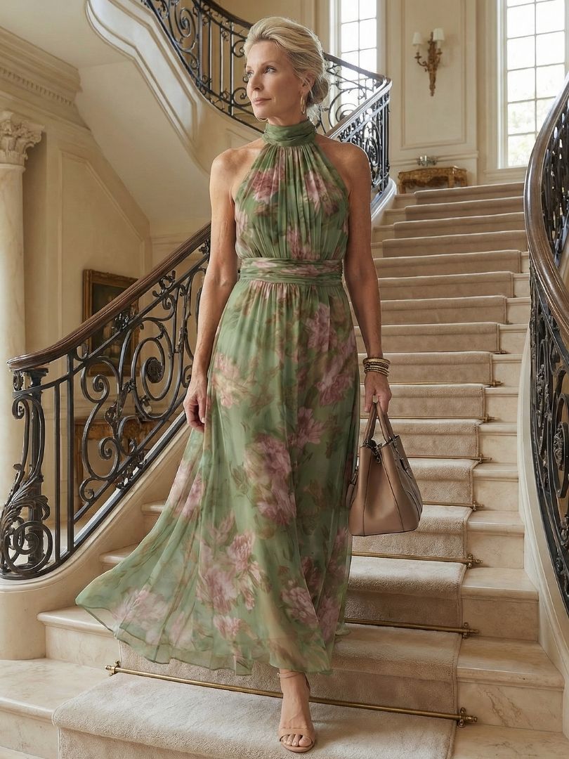 QUILLA | HALTER FLORAL MIDI DRESS FOR WOMEN