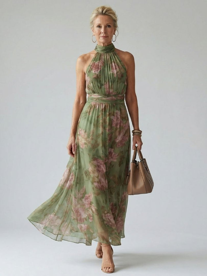 QUILLA | HALTER FLORAL MIDI DRESS FOR WOMEN