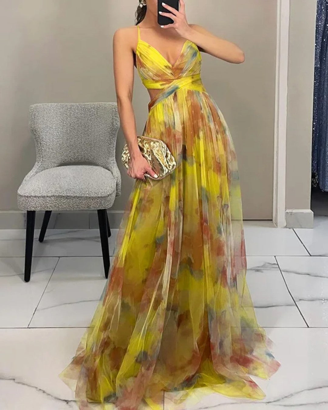 CAMILLA | WATERCOLOR CHIFFON MAXI DRESS FOR WOMEN