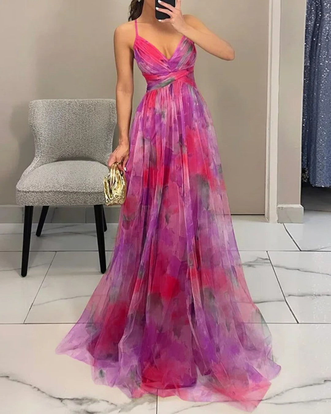 CAMILLA | WATERCOLOR CHIFFON MAXI DRESS FOR WOMEN