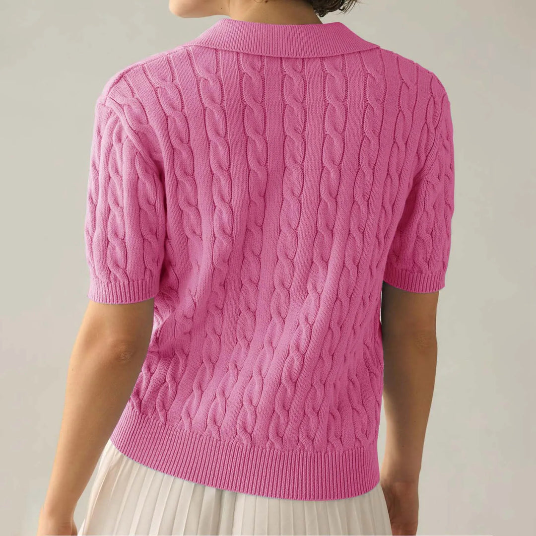 WHITNEY | CABLE KNIT POLO TOP FOR WOMEN