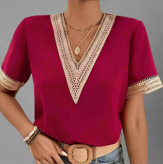 WAVERLY | LACEFRONT V-NECK TEE FOR WOMEN