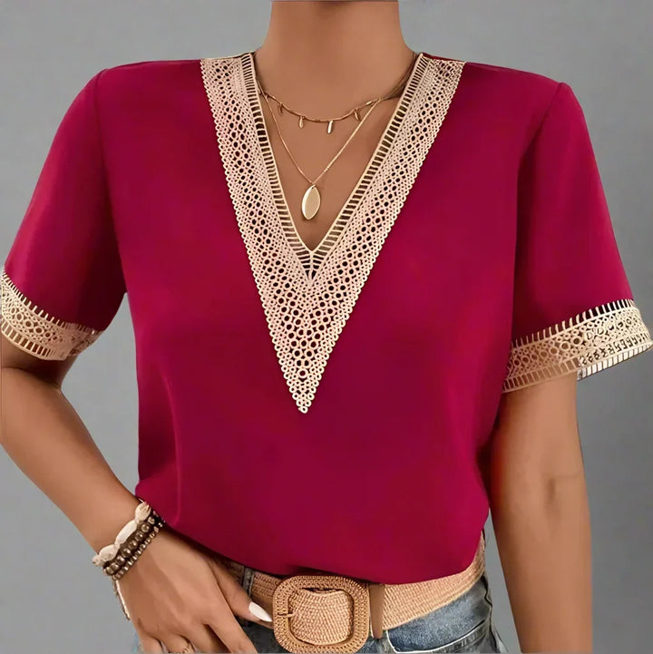 WAVERLY | LACEFRONT V-NECK TEE FOR WOMEN