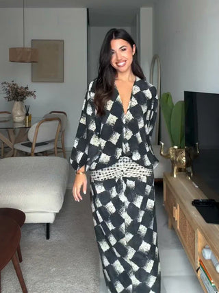 EVELINE | MONOCHROME PRINT MAXI DRESS FOR WOMEN
