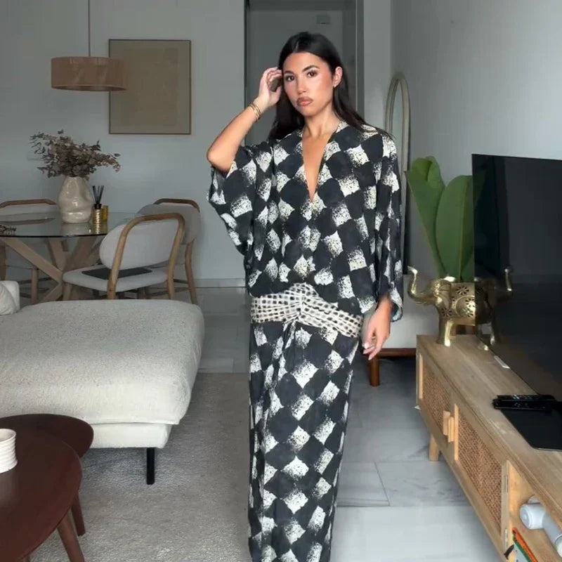 EVELINE | MONOCHROME PRINT MAXI DRESS FOR WOMEN