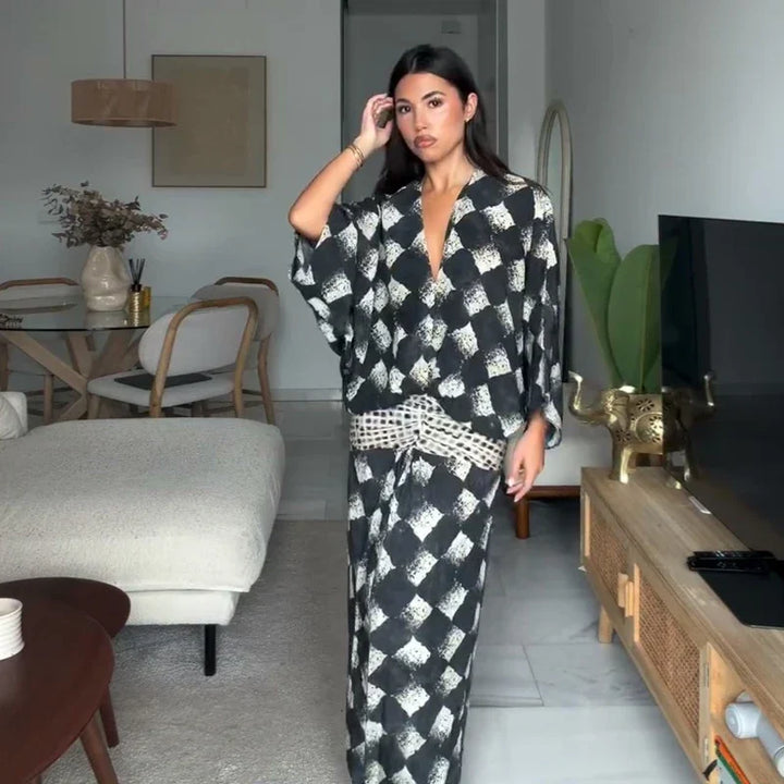 EVELINE | MONOCHROME PRINT MAXI DRESS FOR WOMEN