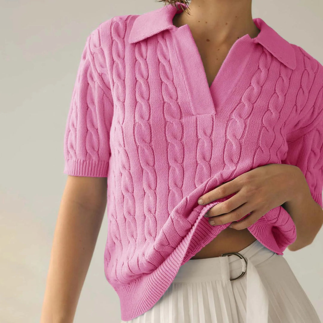 WHITNEY | CABLE KNIT POLO TOP FOR WOMEN