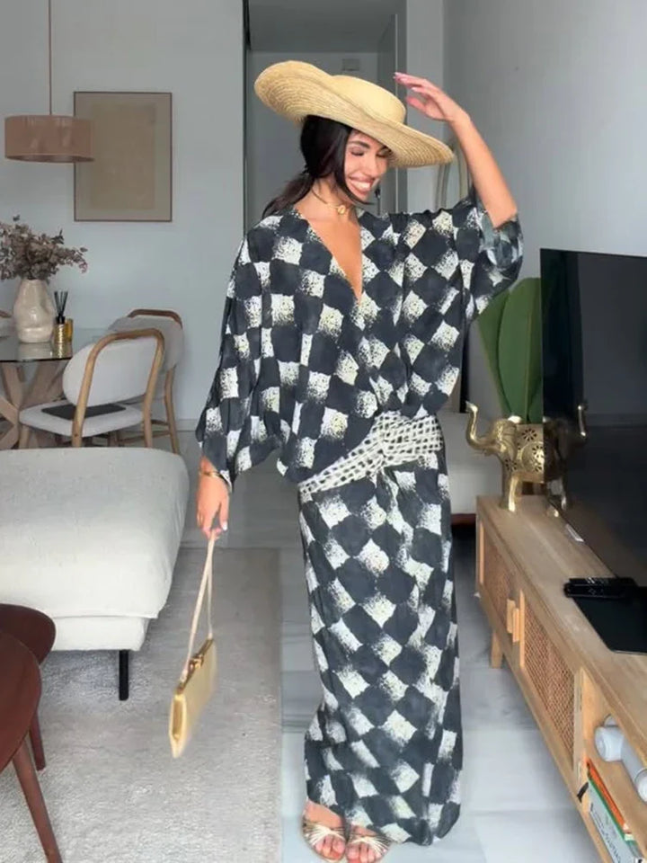 EVELINE | MONOCHROME PRINT MAXI DRESS FOR WOMEN