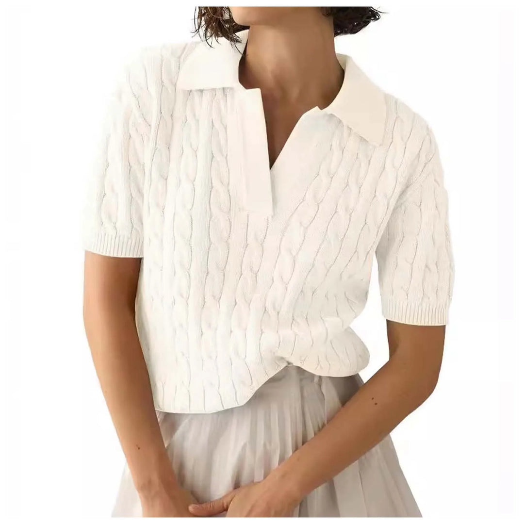 WHITNEY | CABLE KNIT POLO TOP FOR WOMEN