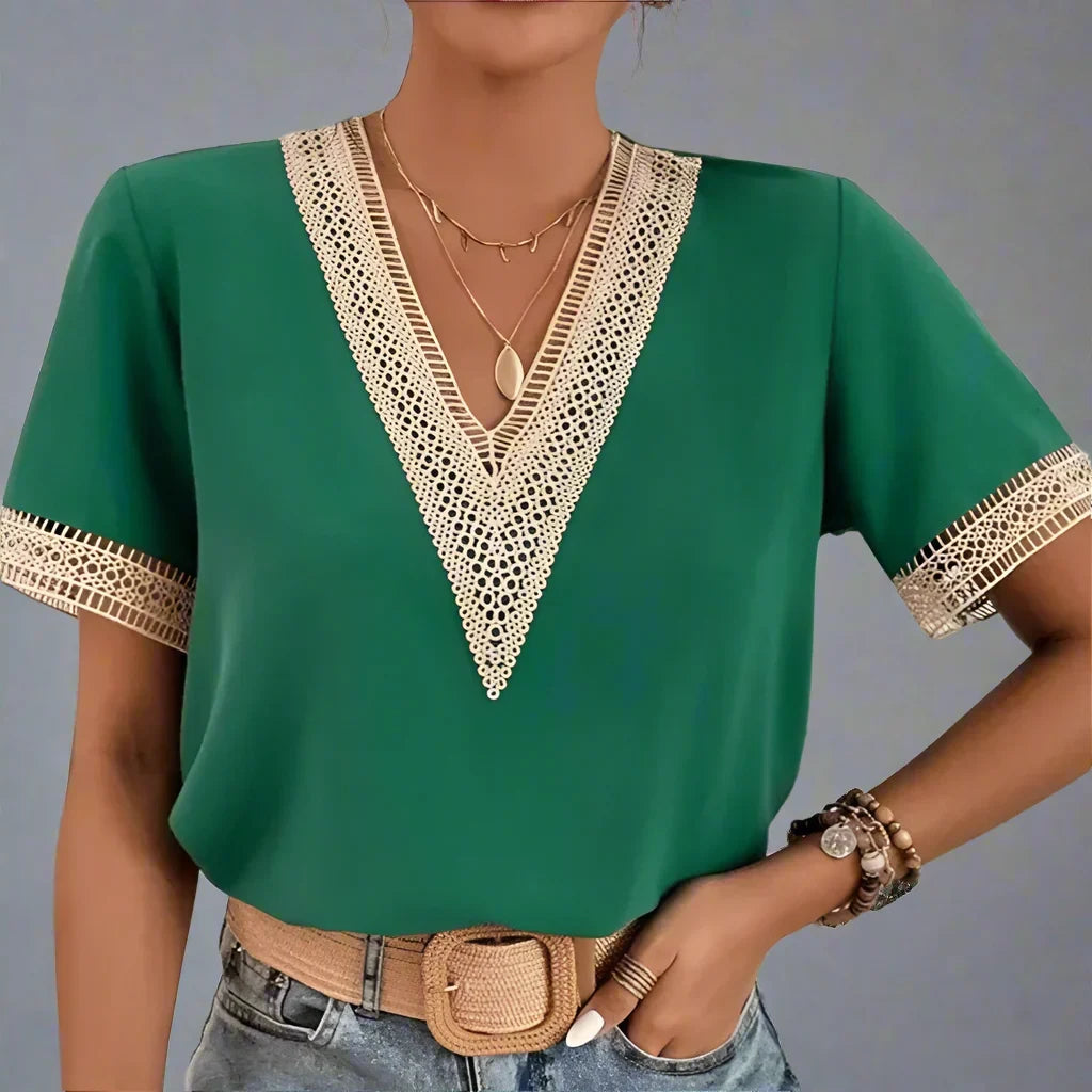 WAVERLY | LACEFRONT V-NECK TEE FOR WOMEN