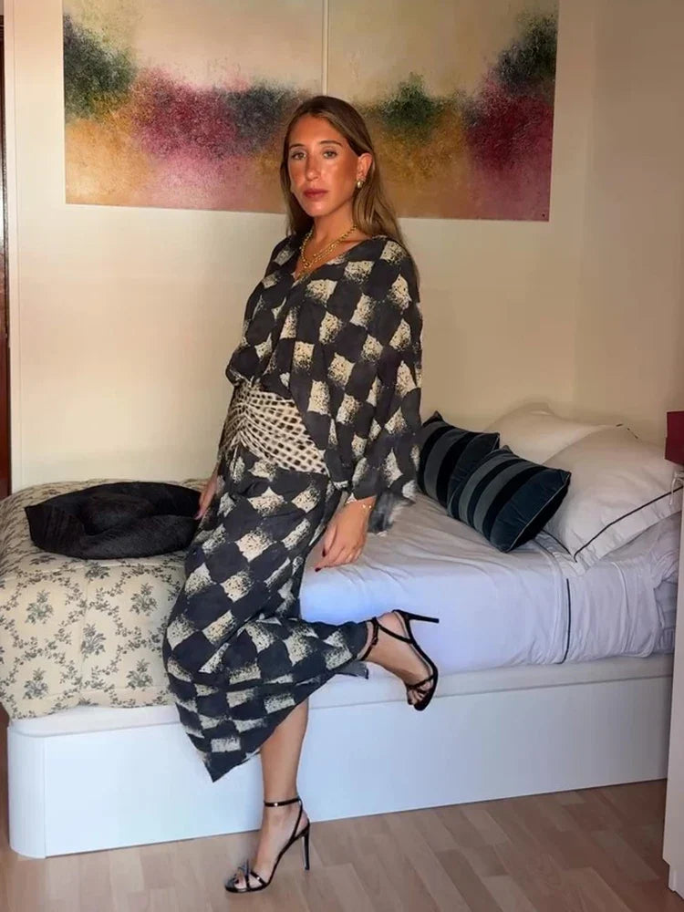 EVELINE | MONOCHROME PRINT MAXI DRESS FOR WOMEN
