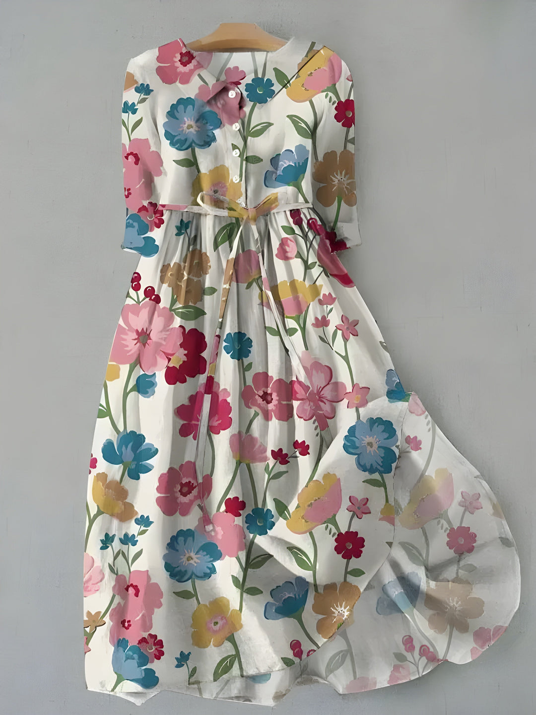 EVELINE | BUTTON-UP WAIST FLORAL DRESS FOR WOMEN