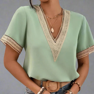 WAVERLY | LACEFRONT V-NECK TEE FOR WOMEN