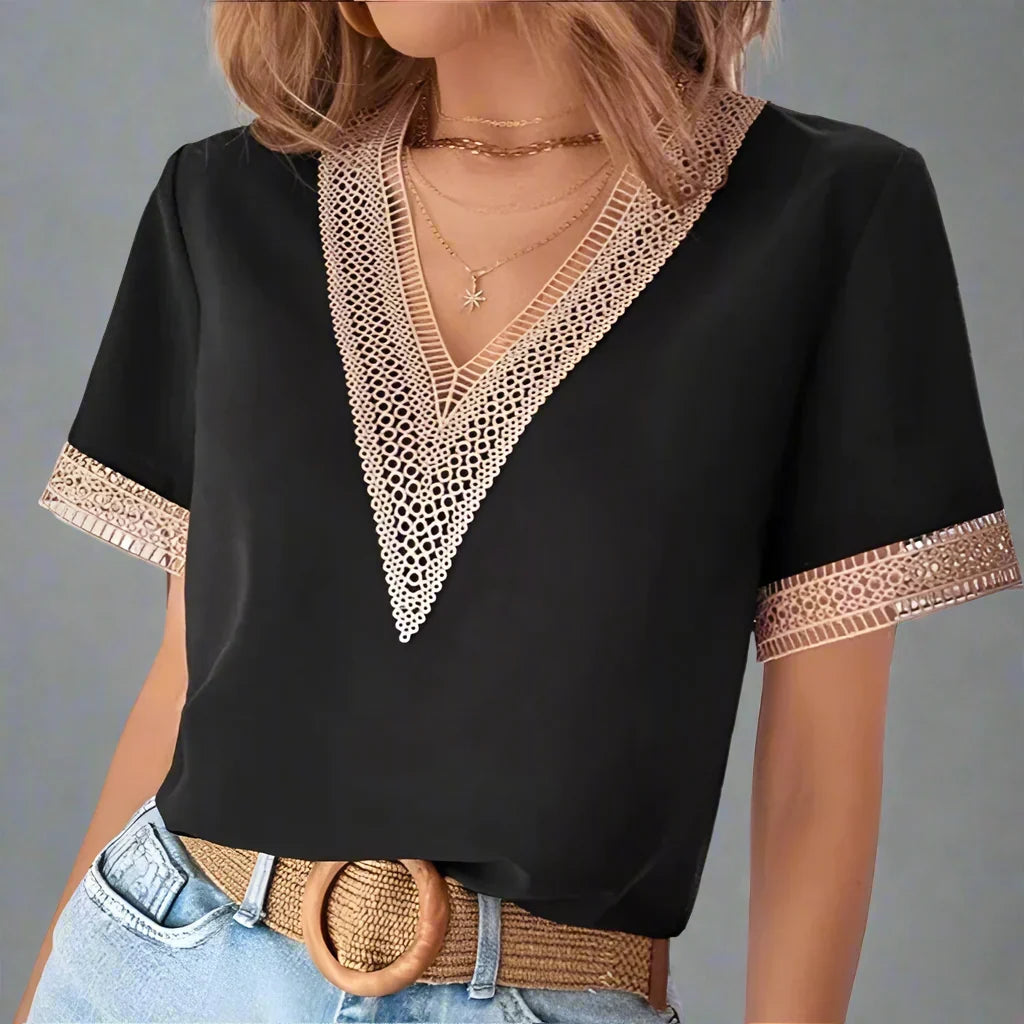 WAVERLY | LACEFRONT V-NECK TEE FOR WOMEN
