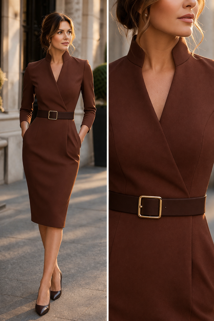 FRIDA | BELTED WRAP MIDI DRESS FOR WOMEN