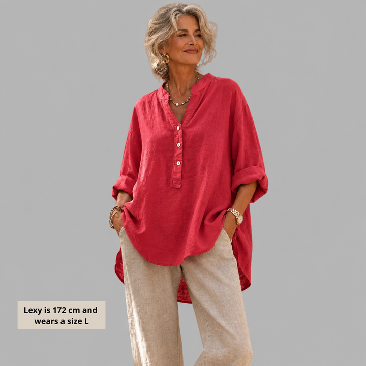 HANNA | COTTON-LINEN V-NECK BLOUSE FOR WOMEN