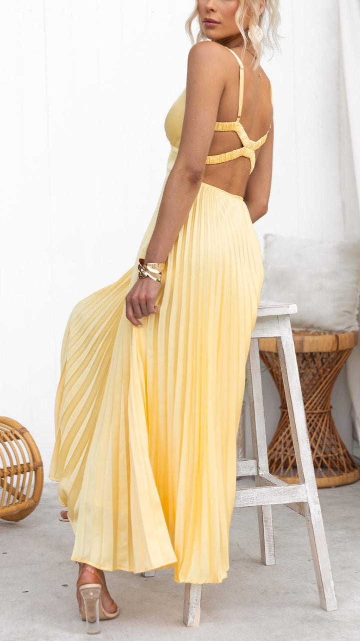 DELPHINE | PLEATED V-NECK MAXI DRESS FOR WOMEN