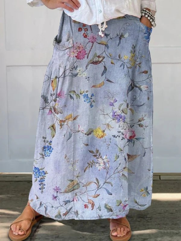 JEDA | VINTAGE BLUE PRINT SKIRT FOR WOMEN
