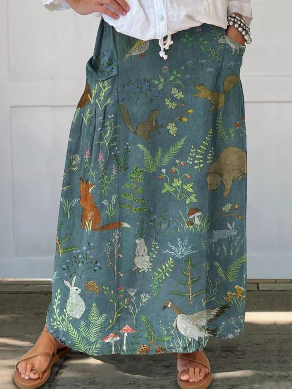 ROSIL | RETRO FLORAL ANIMALS SKIRT FOR WOMEN