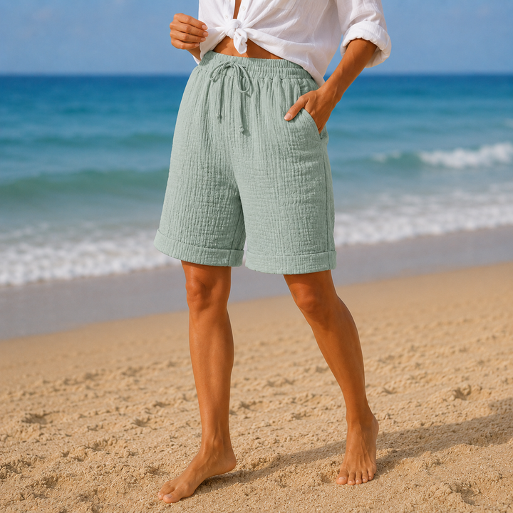 BRISELLA | CRINKLE BERMUDA DRAWSTRING SHORTS FOR WOMEN